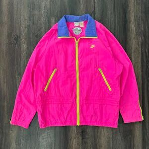 Vtg Nike Fred Meyer Golf Wind Breaker Jacket Nylon Neon Pink Full Zip Sz Medium